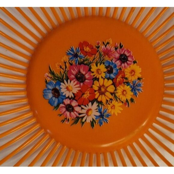 Retro Orange Bread Roll Plastic Basket Floral Per Alimenti Made In Italy Vtg - Picture 2 of 8